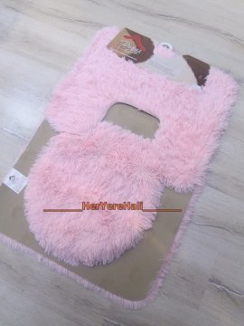 Doğuş Peluş Tavşan Tüyü 3lü Klozet Takımı Pembe