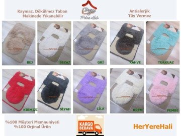 Doğuş Peluş Tavşan Tüyü 3lü Klozet Takımı Pembe