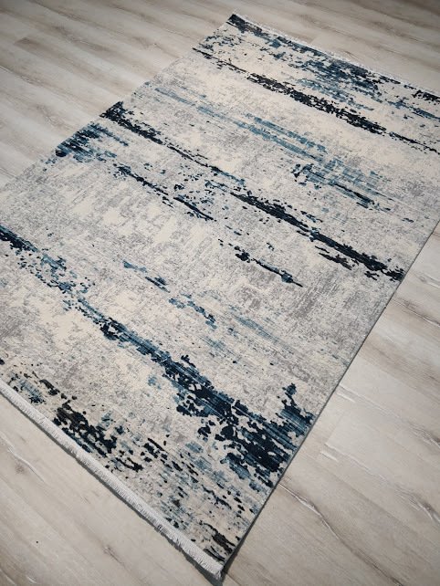 TürkmenHalı Trend 15463A Krem Mavi  Modern Desenli Halı 150x230 cm