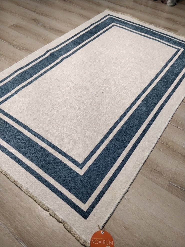 Eko Halı NoaKilim NK06 Mavi Beyaz Çift Taraflı Kilim 115x180 cm