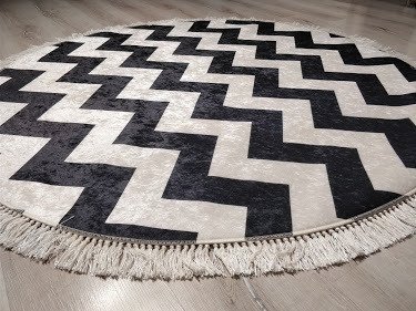 YamalıHome Style Viva7803 Siyah Beyaz Zikzak 120x120 cm Yuvarlak Kilim