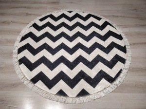 YamalıHome Style Viva7803 Siyah Beyaz Zikzak 120x120 cm Yuvarlak Kilim