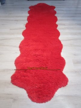 Yamalı Home Peluş Tavşan Tüyü 80x300cm Kaymaz Tabanlı Post Halı Kırmızı