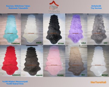 Yamalı Home Peluş Tavşan Tüyü 80x300cm Kaymaz Tabanlı Post Halı Lila