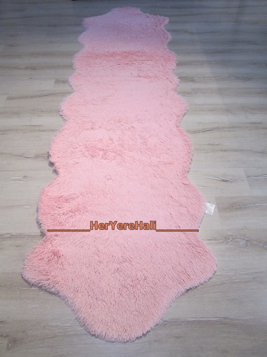 Yamalı Home Peluş Tavşan Tüyü 80x300cm Kaymaz Tabanlı Post Halı Pembe
