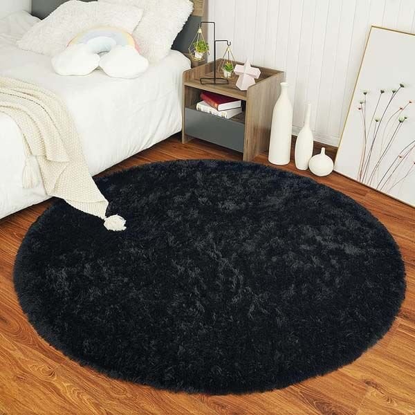 Doğuş Peluş Halı Tavşan Tüyü Siyah 140x140cm Yuvarlak Halı