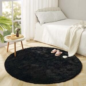 Doğuş Peluş Halı Tavşan Tüyü Siyah 140x140cm Yuvarlak Halı