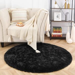 Doğuş Peluş Halı Tavşan Tüyü Siyah 140x140cm Yuvarlak Halı