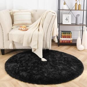 Doğuş Peluş Halı Tavşan Tüyü Siyah 140x140cm Yuvarlak Halı