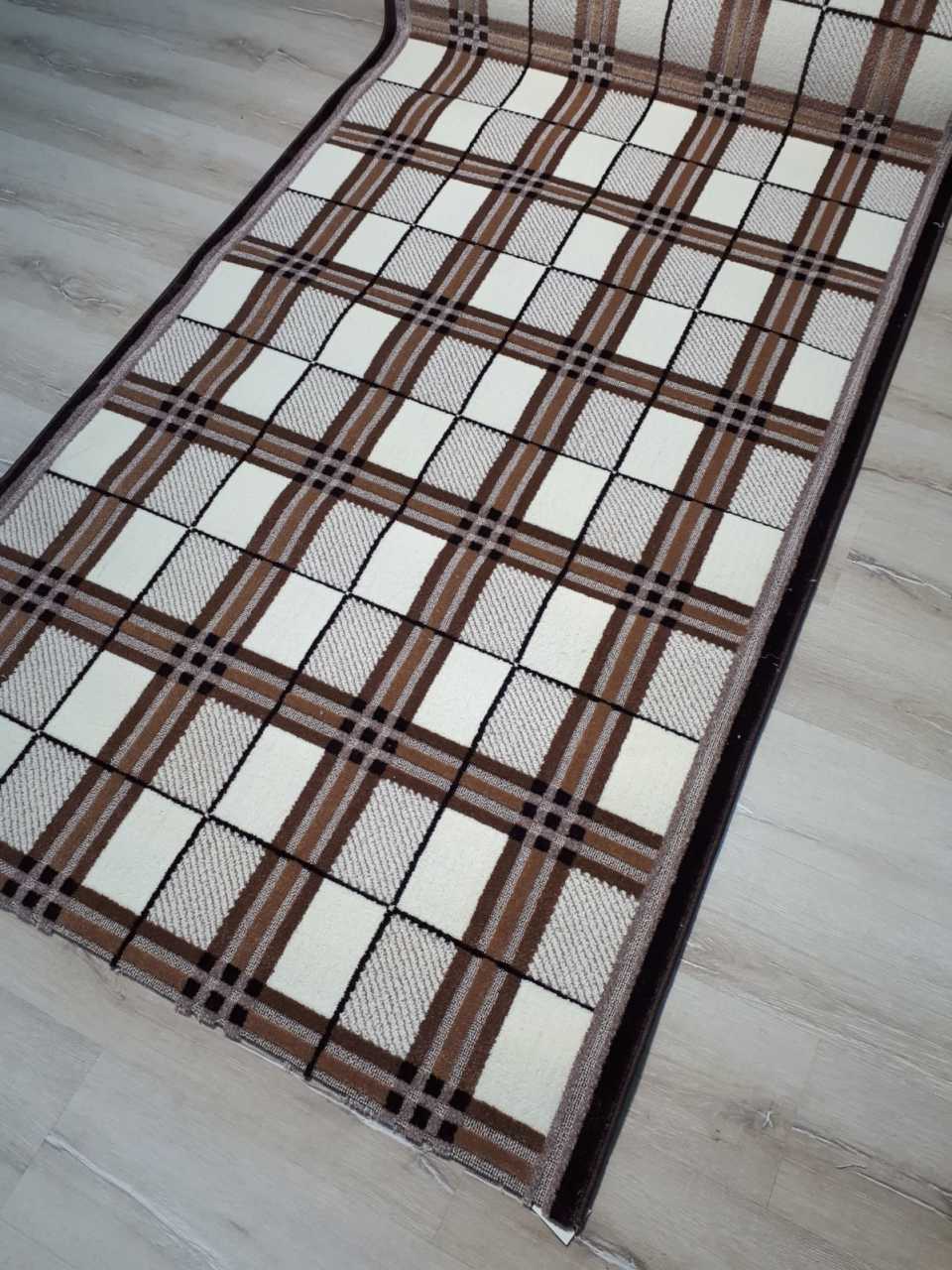 Halı Sarayı Gökkuşağı 018RVKahve Ekoseli 125 cm Kesme Yolluk