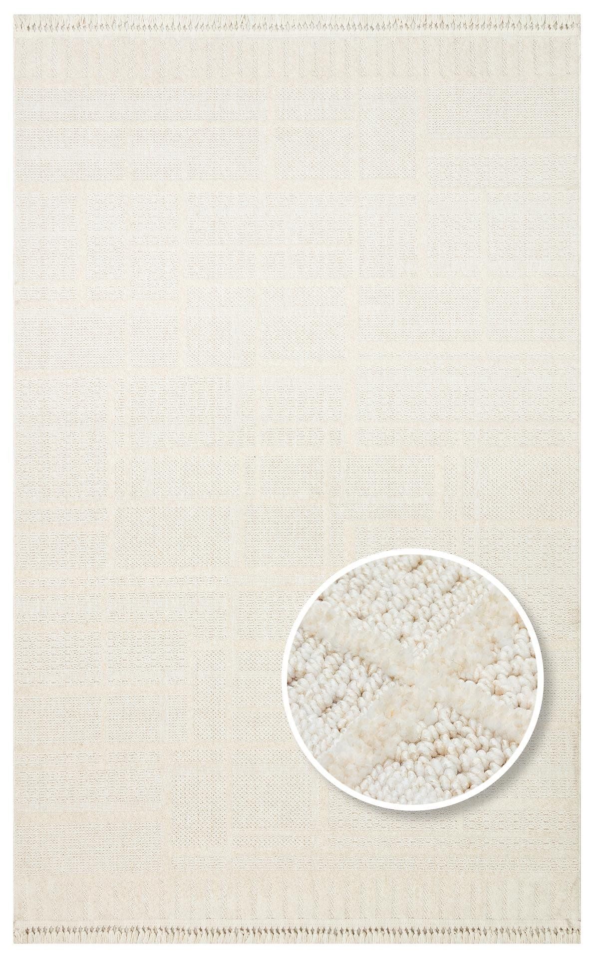 Eko Halı JOY 03 WHITE Hav Toz Vermeyen Yumuşak dokulu Modern Makine Halısı