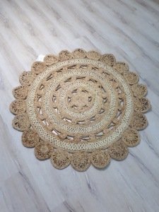 Eko Halı Flatweave CA-105 Natural White Yuvarlak Hasır Halı 120x120 cm