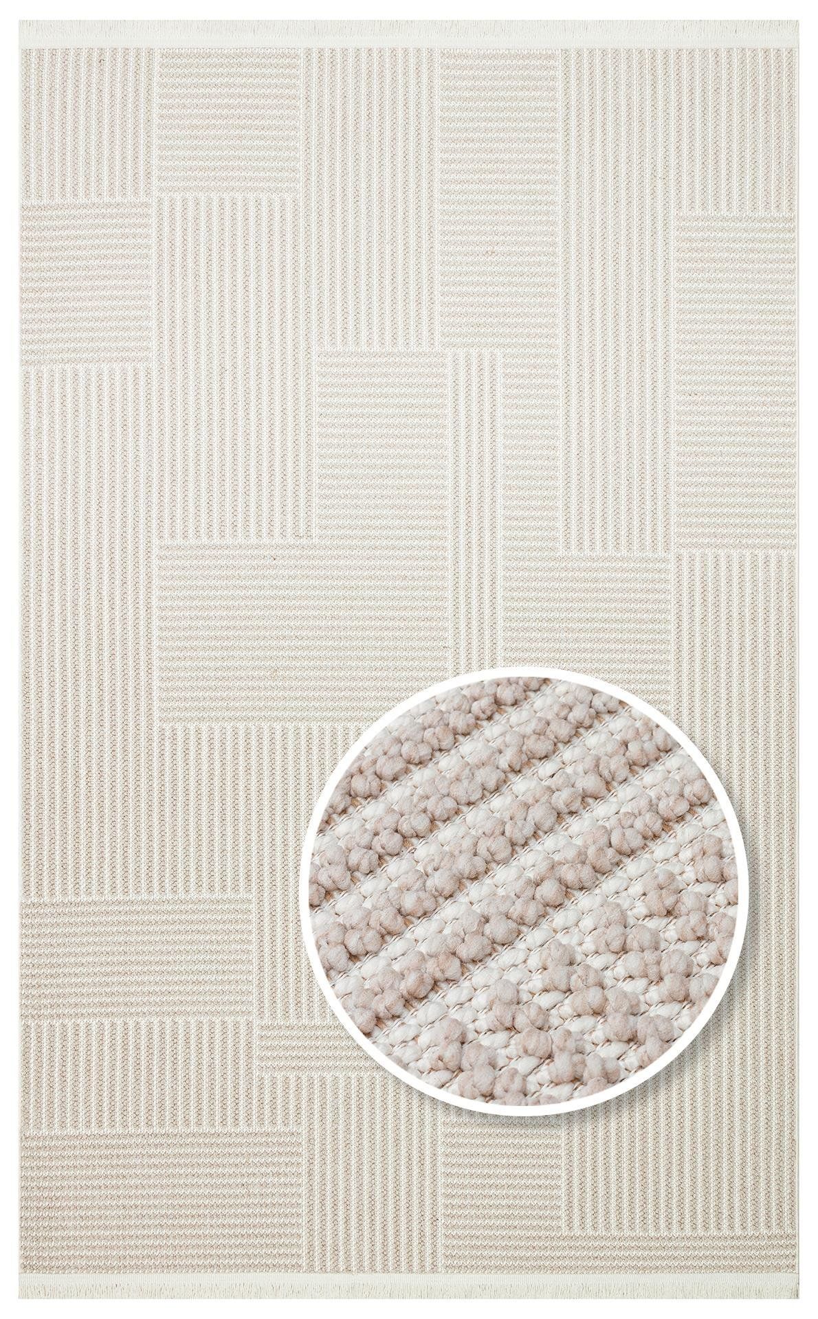 MOTTO MOT 12 BEIGE WHITE Yumuşak Tuşeli Örgü Dokuma Modern Makine Halısı