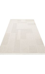 MOTTO MOT 12 BEIGE WHITE Yumuşak Tuşeli Örgü Dokuma Modern Makine Halısı