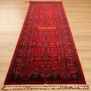 NOSTALJI 960 RED Afgan / Yağcıbedir Desenli El Emeği ile Özel Tezgahlarda Üretilen Tensel Uşak Halısı 90x150 cm